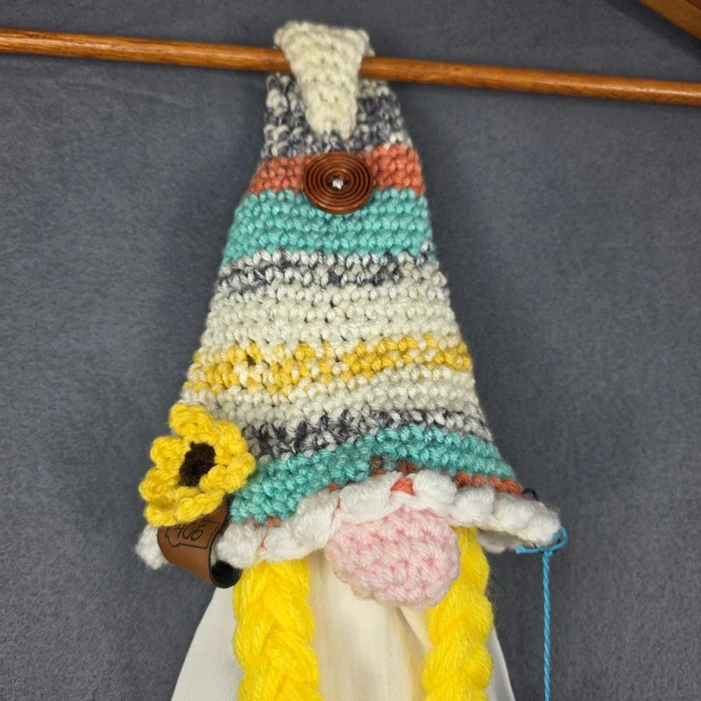 NWT Girl Gnome Kitchen Towel Topper & Towel Handmade Crochet Yellow Pink Teal